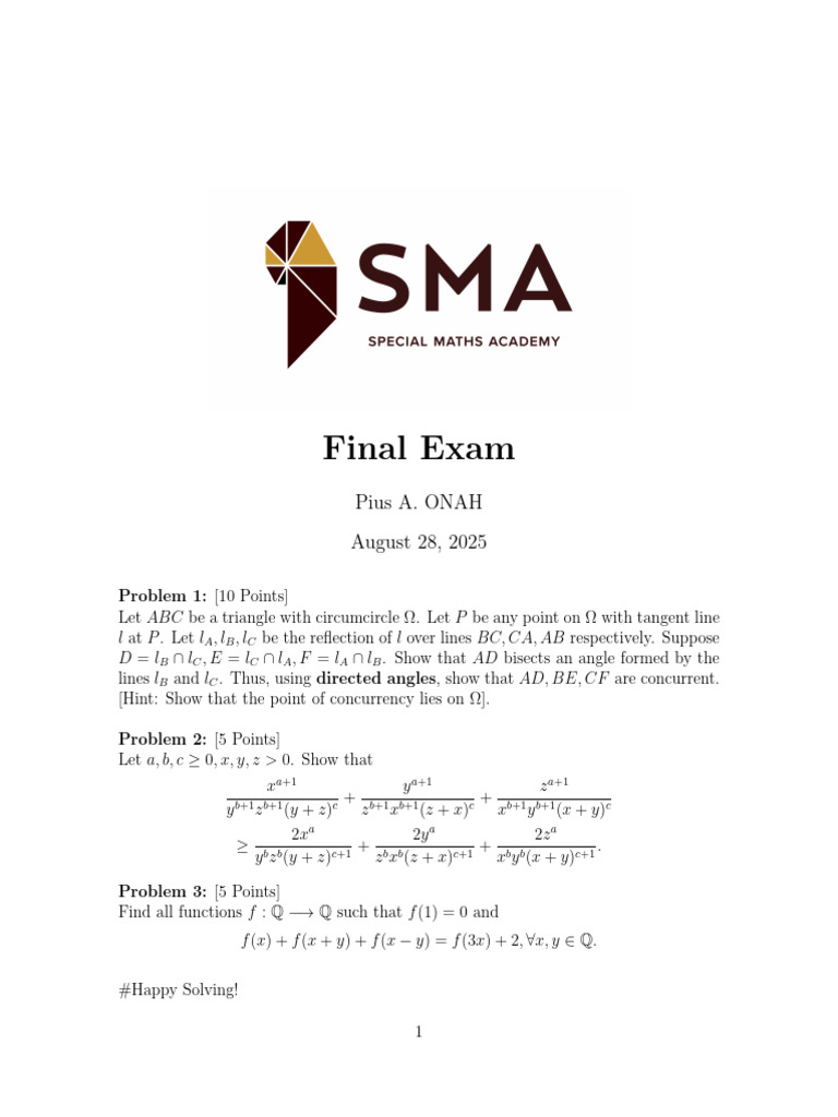 2025 SMA Camp Exam | PDF