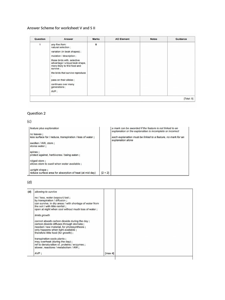 Answer Scheme For Worksheet V and S II | PDF