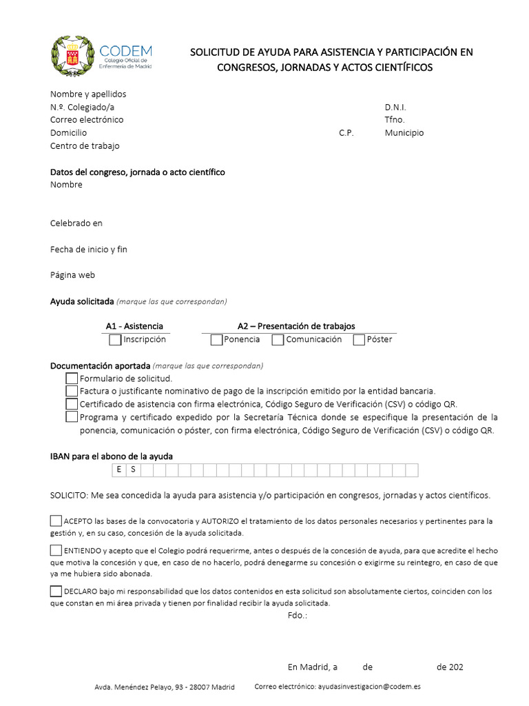 Solicitud de Ayuda para Congresos Científicos | PDF