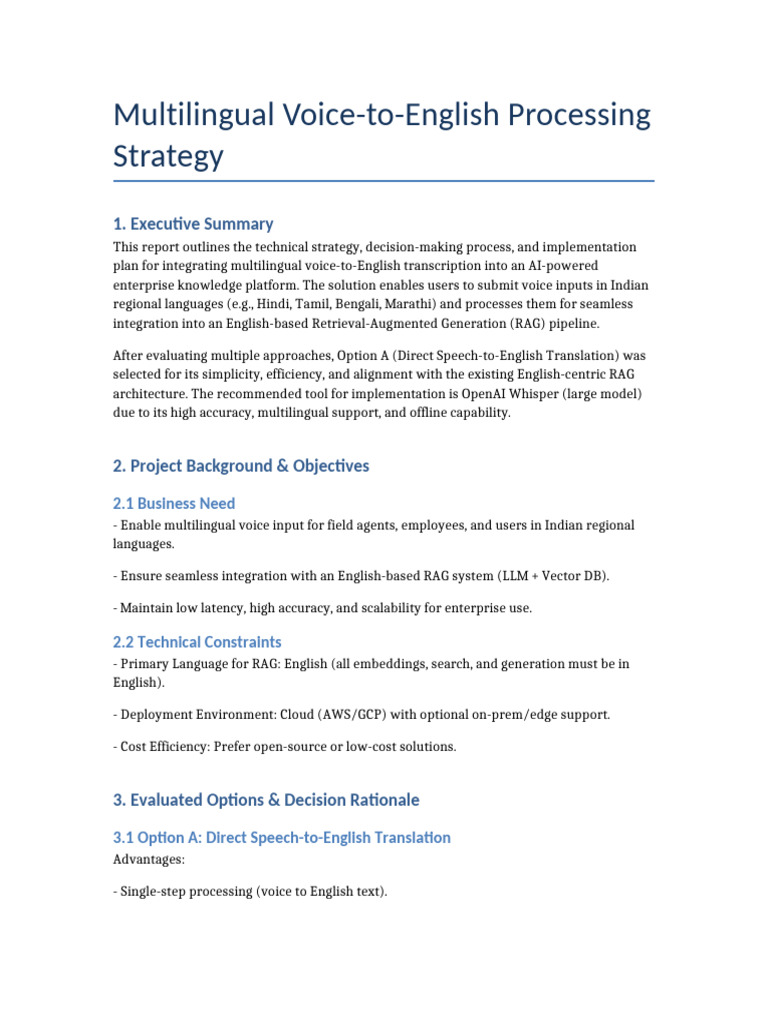 Multilingual Voice To English Strategy Report | PDF | Cloud Computing ...