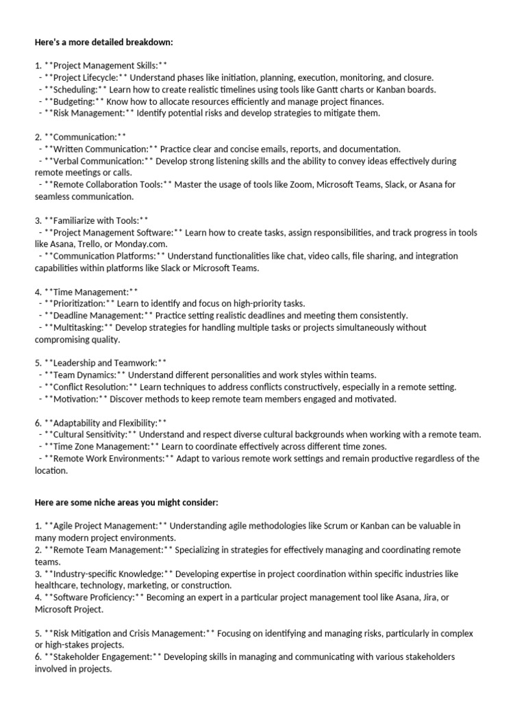 Project Coordinator Contents From CHATGPT | PDF | Project Management ...