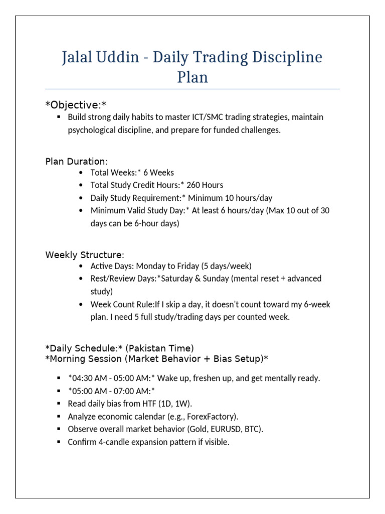 Daily Trading Discipline Plan for Success | PDF | Disciplines | Social ...