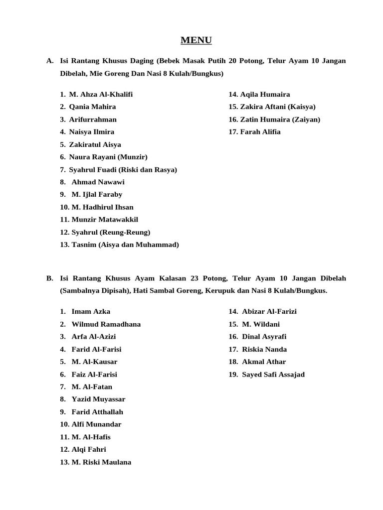 Menu Rantang Spesial Daging dan Ayam | PDF