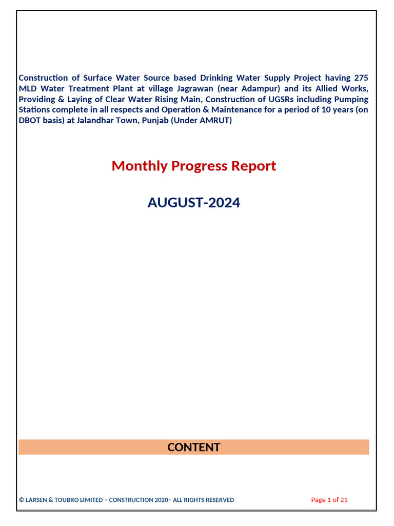 MPR Sample For AMRUT 2.0 | PDF | Sewage Treatment | Groundwater