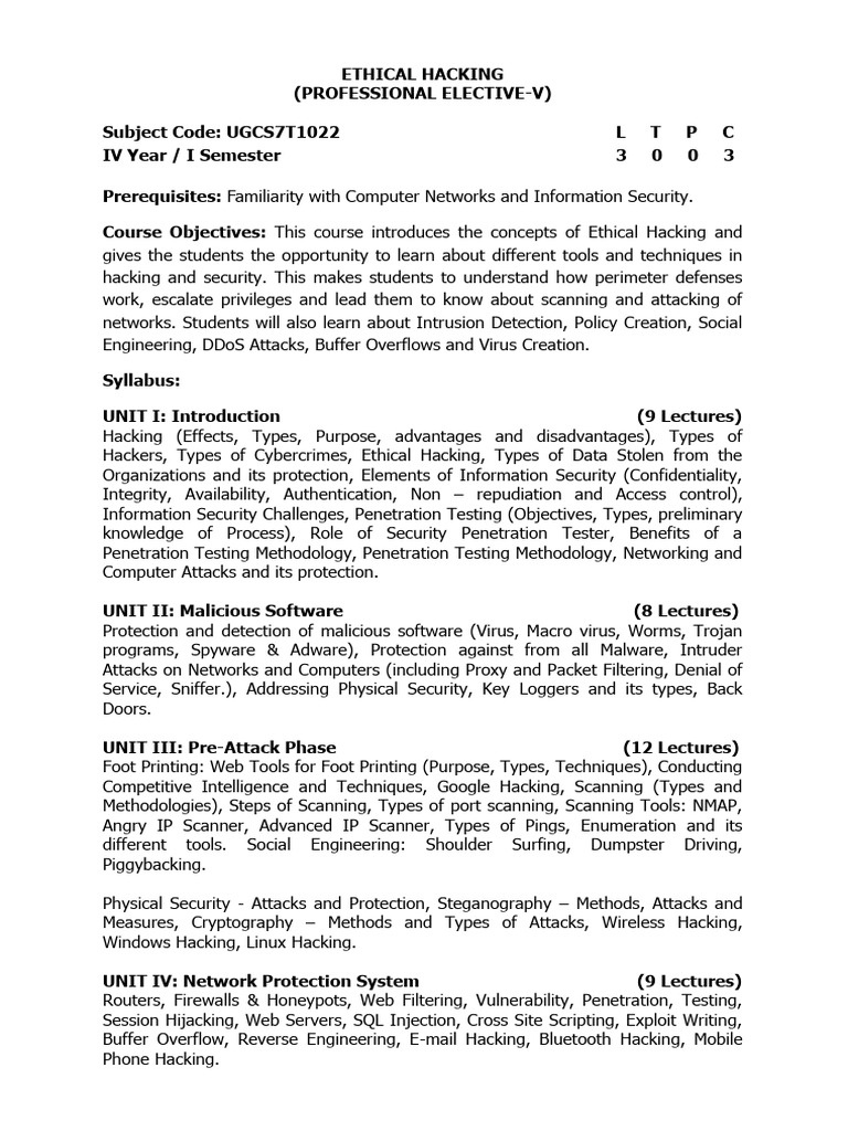 Ethical Hacking Course Overview | PDF | Malware | Security