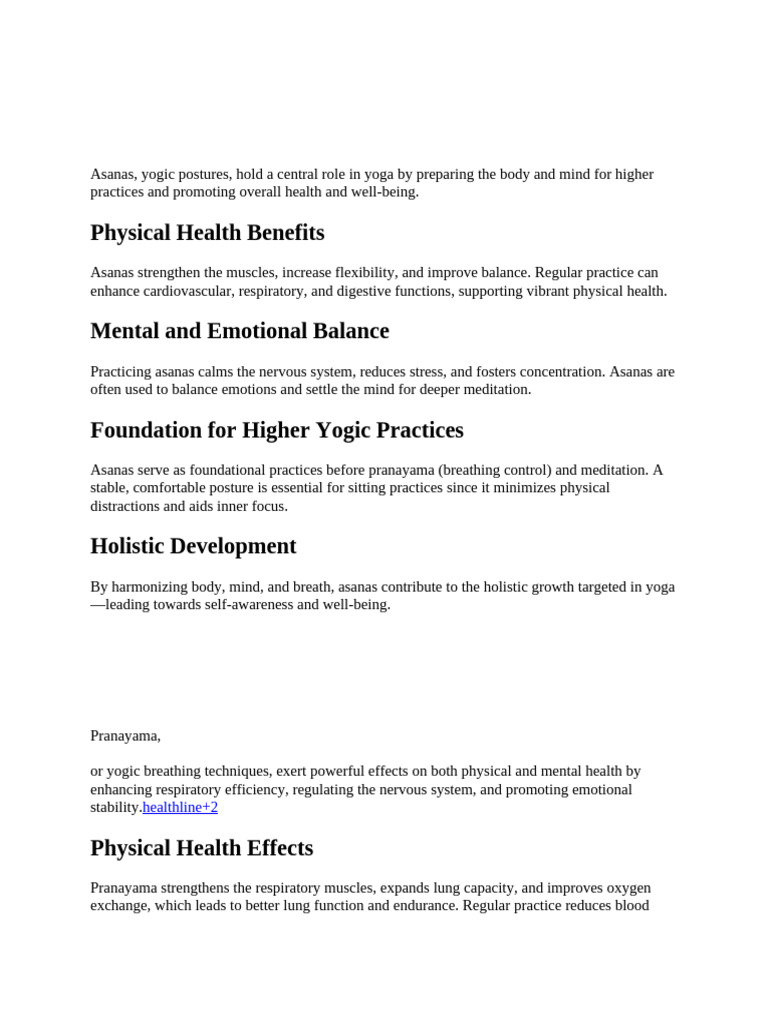 Benefits of Asanas, Pranayama, and Dhyan | PDF | Asana | Meditation