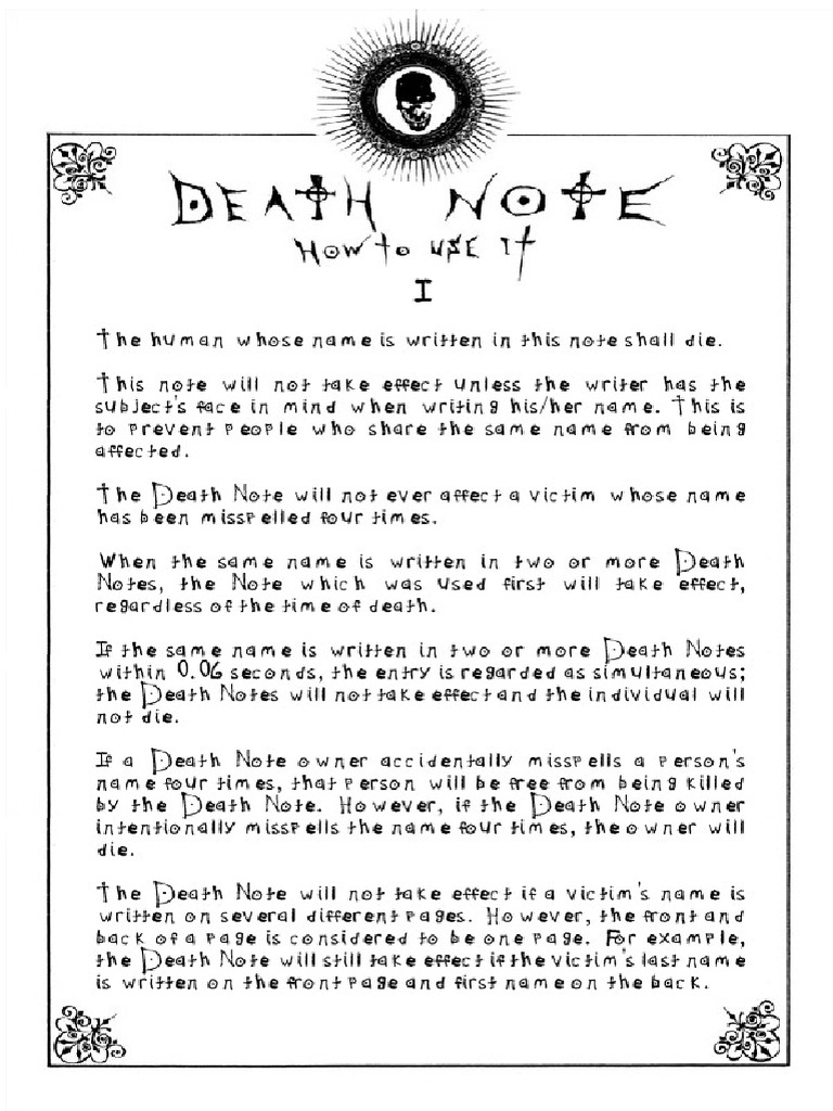 Deathnote Rules Page 1 by Deathnote Club D1xmein | PDF