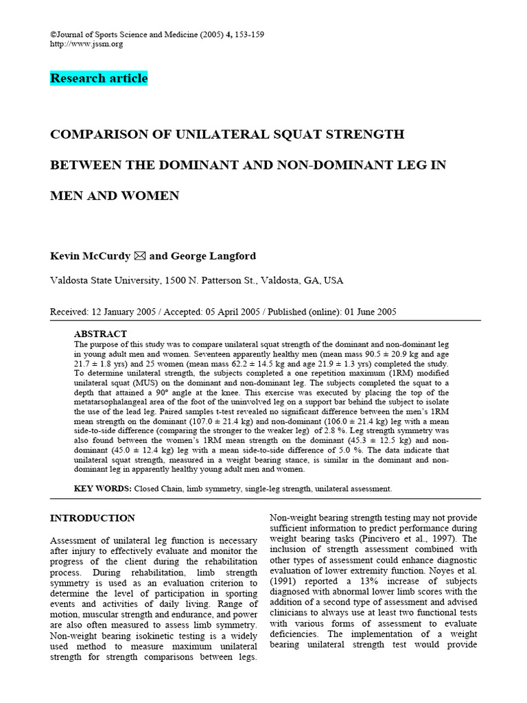 Comparison of Unilateral Squat Strength Between The Dominant and Non ...