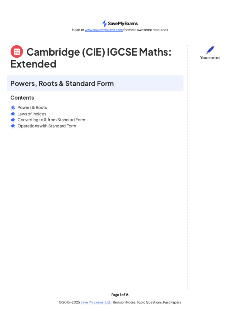 IGCSE Maths: Powers, Roots, Standard Form | PDF | Numbers ...
