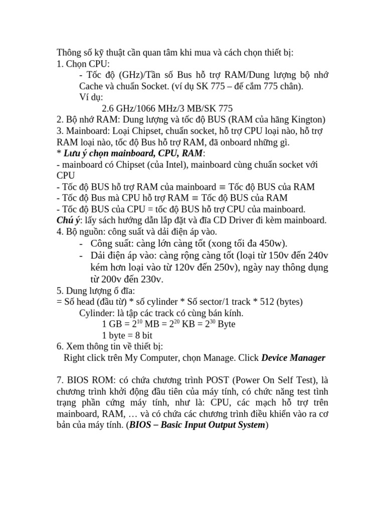4-Thong So Ky Thuat Can Quan Tam Khi Mua May Tinh | PDF