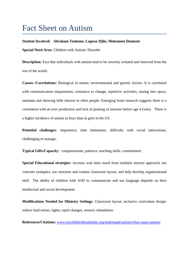 Fact Sheet On Autism 2018 | PDF
