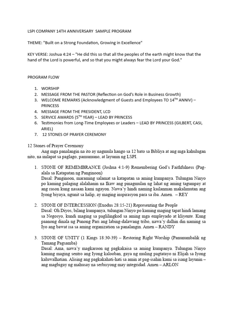 Lspi Company 14th Anniversary Sample Program - English | PDF