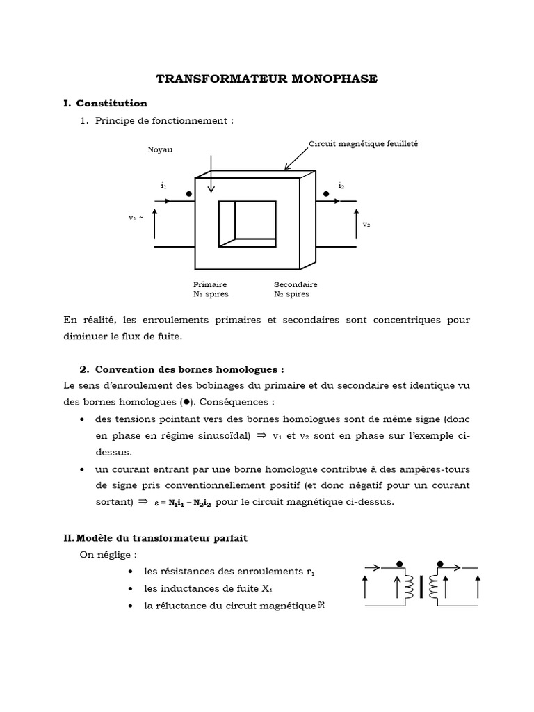 Cours sur le transformateur monophasé | PDF | Transformateur électrique ...