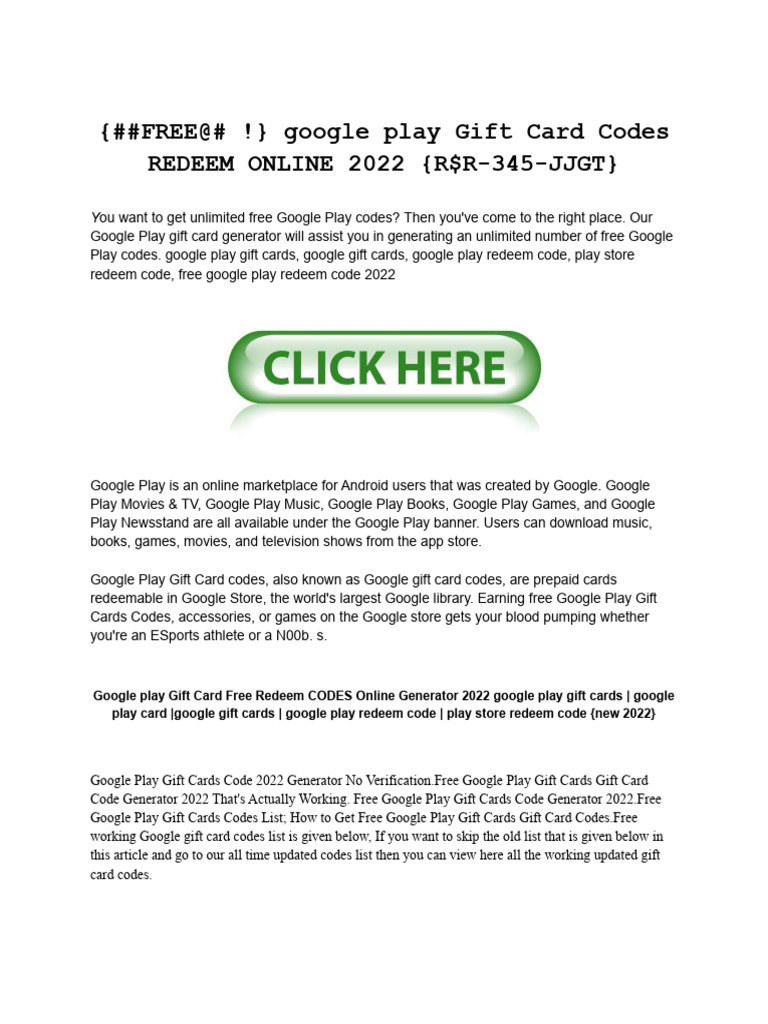 (##FREE@# !) Google Play Gift Card Codes REDEEM ONLINE 2022 (R$R-345 ...