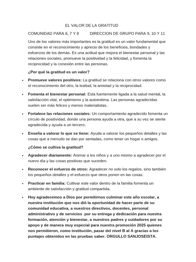 Importancia de la Gratitud en la Vida | PDF