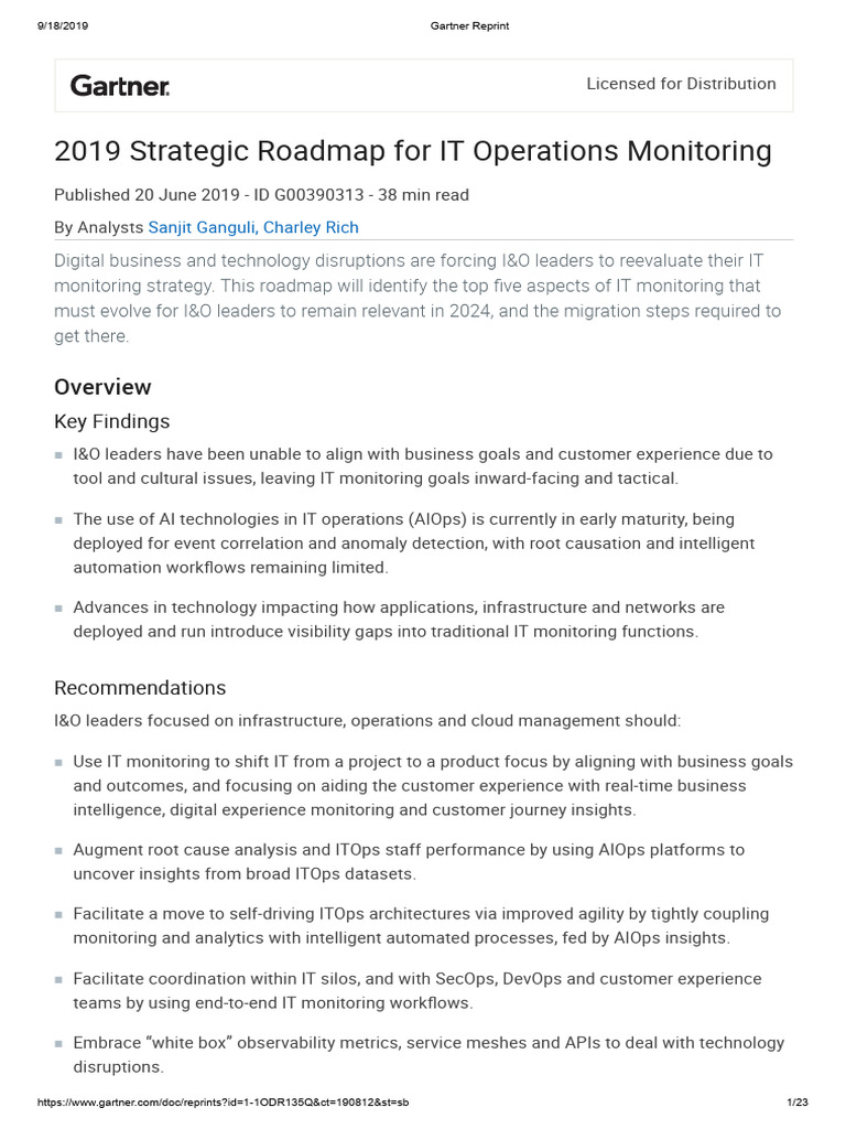 2019 IT Operations Monitoring Roadmap | PDF | Cloud Computing | Analytics