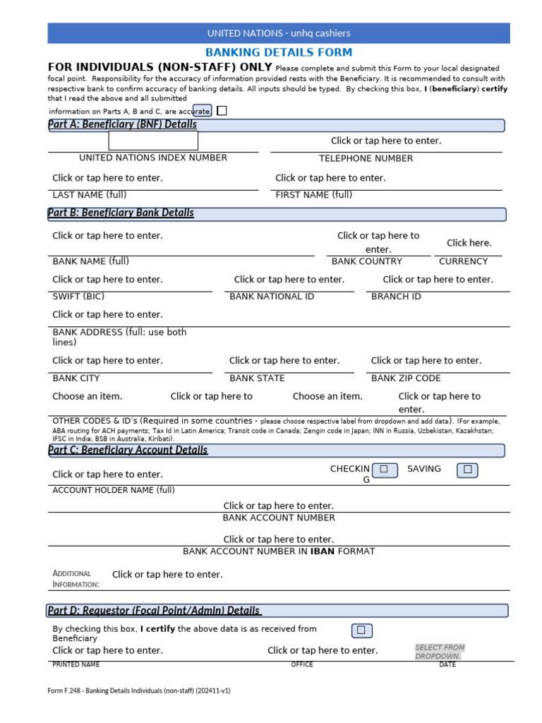 UN Banking Details Form for Individuals | PDF | Payments | Financial ...