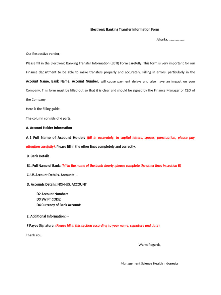 Electronic Banking Transfer Form Guide | PDF | Payments