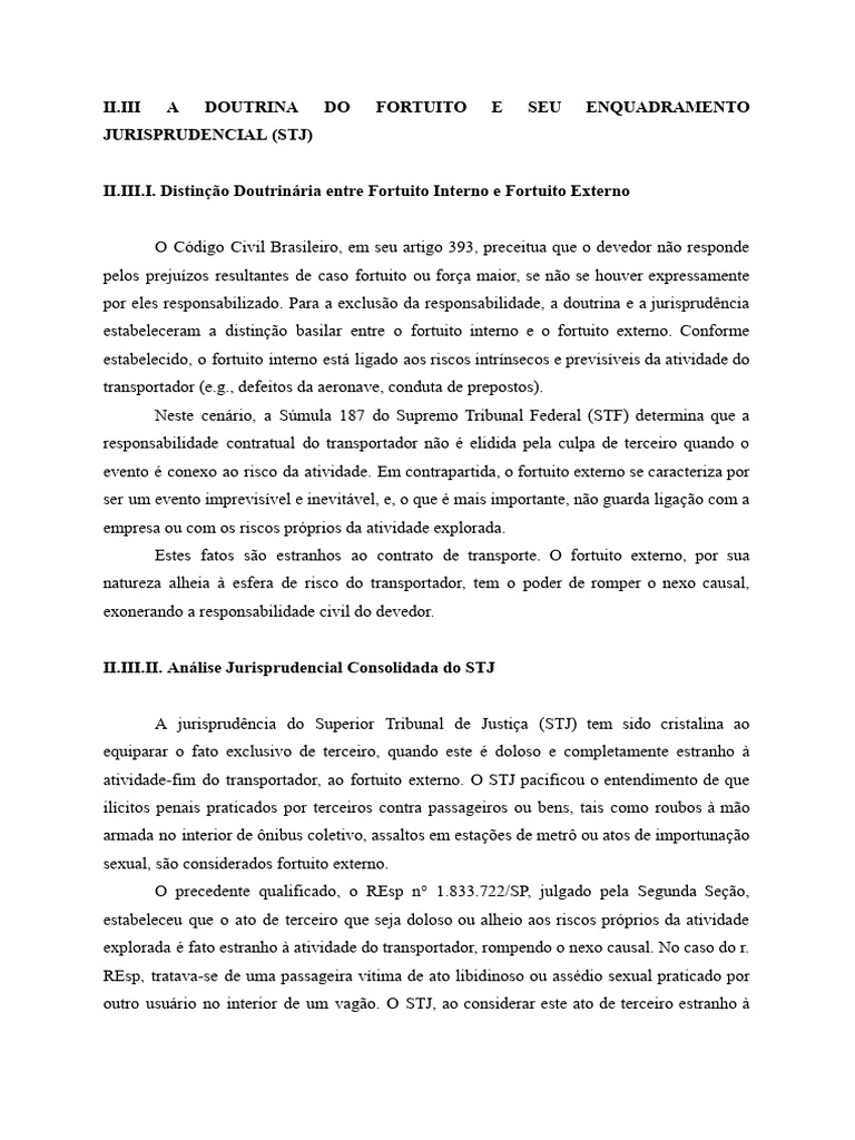 Fortuito Externo e Jurisprudência do STJ | PDF | Relação de causalidade ...