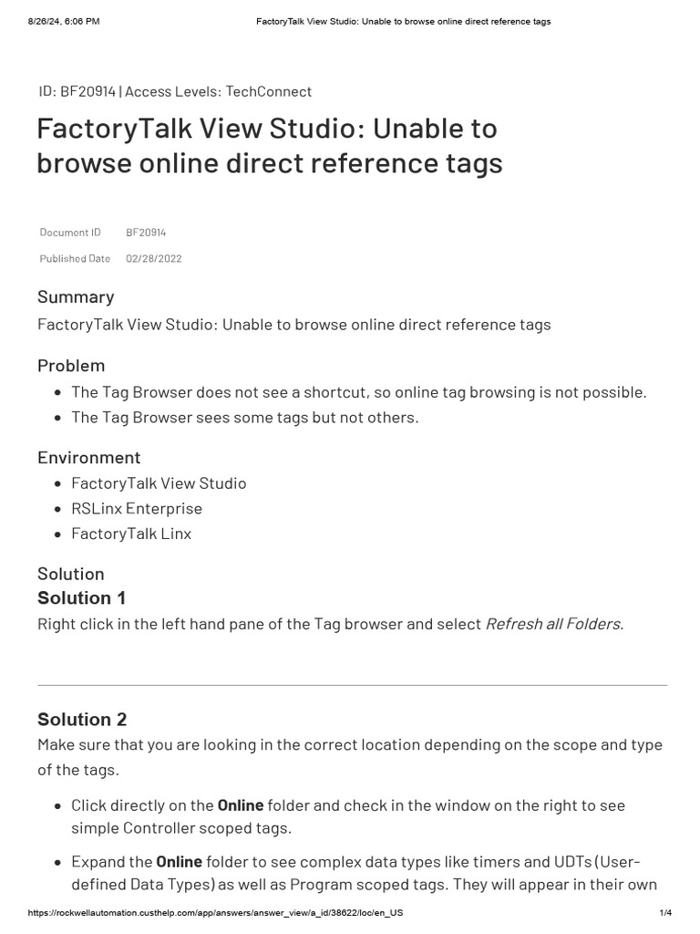 Fixing Tag Browser Issues in FactoryTalk | PDF | System Software | Software
