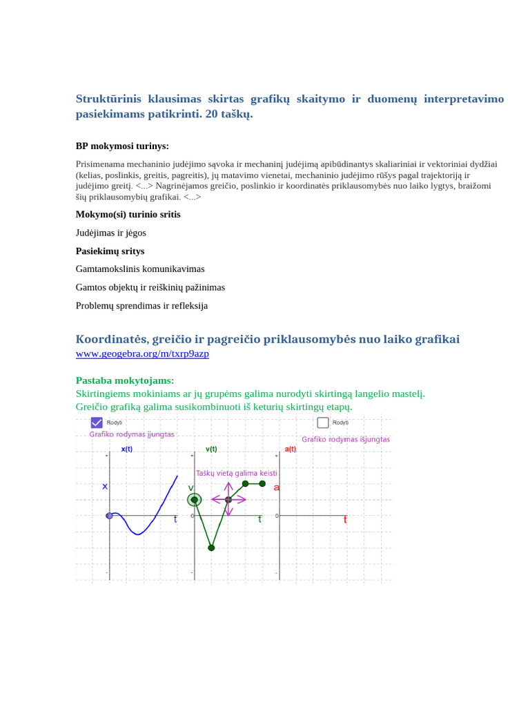 Koordinates Greicio Pagreicio Grafikai Vertinimo Instrukcija | PDF