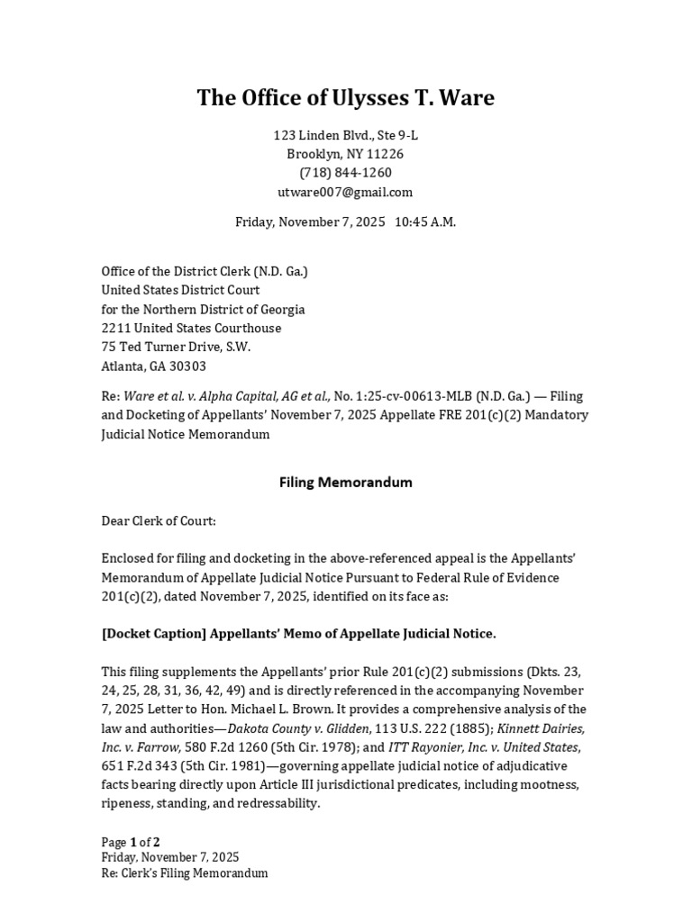 (02-C) 11.07.25 Filing Memo To District Clerk - NDGA | PDF | Cm/Ecf ...