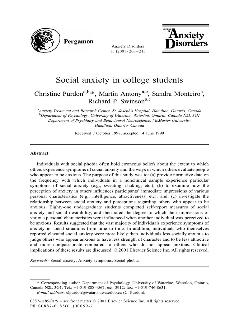 Social Anxiety in College Students | PDF | Social Anxiety Disorder ...