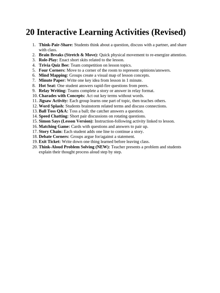 20 Interactive Learning Activities | PDF