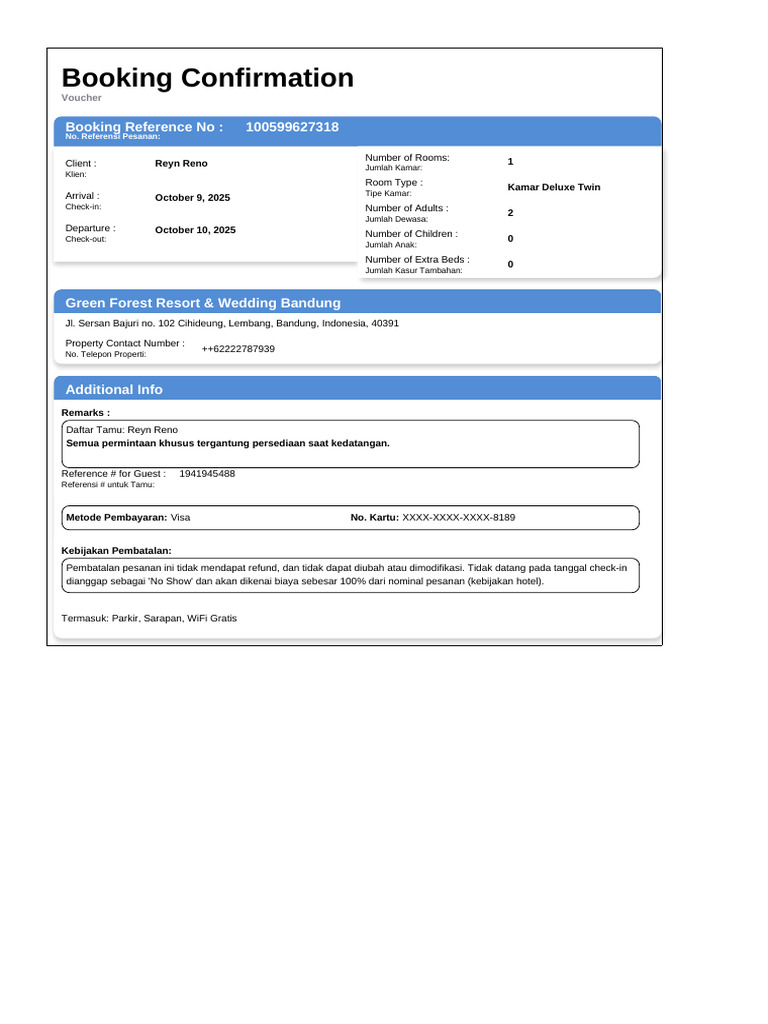 Confirmation for Booking ID # 1941945488 | PDF