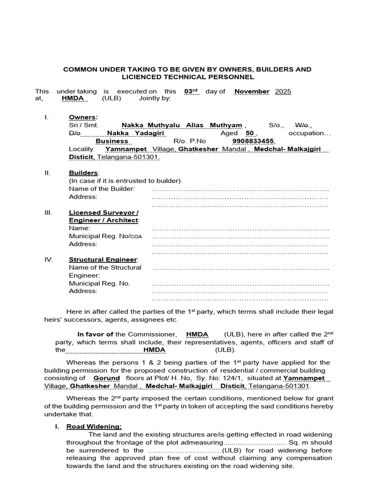 Building Permission Undertaking Template | PDF | Architect