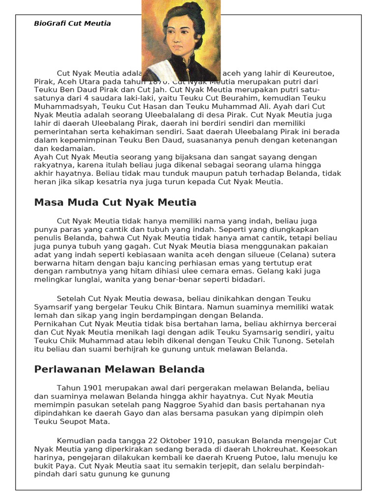 Biografi Pahlawan Aceh Cut Nyak Meutia | PDF