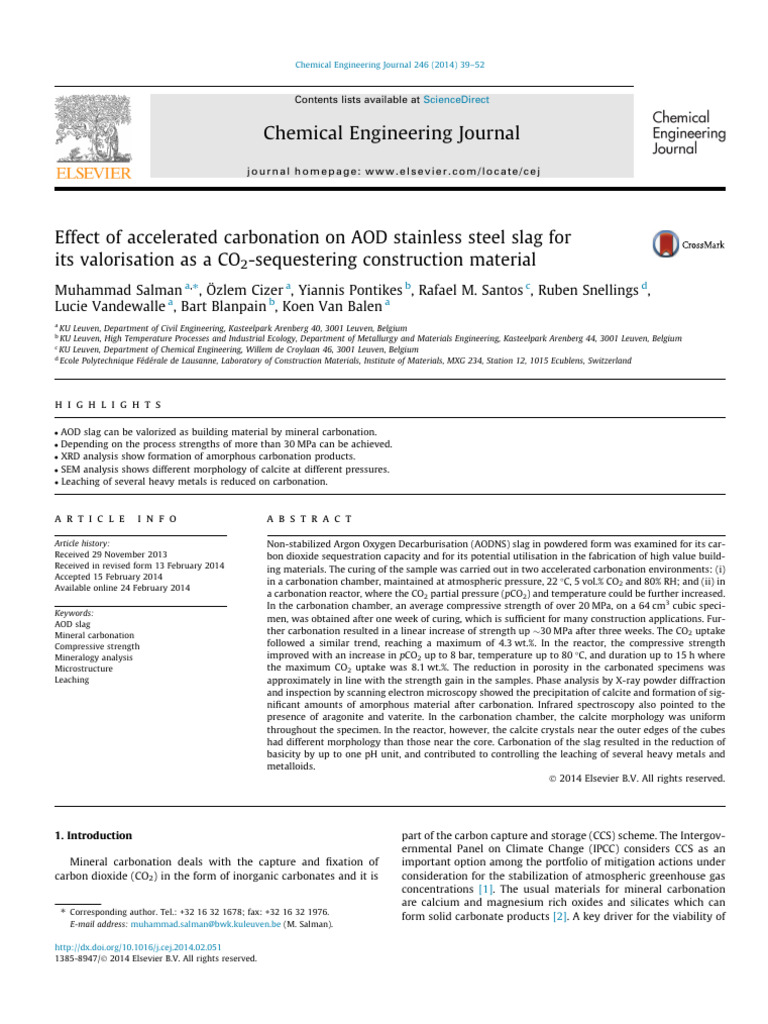 2014 Effect of Accelerated Carbonation On AOD Stainless Steel Slag For ...