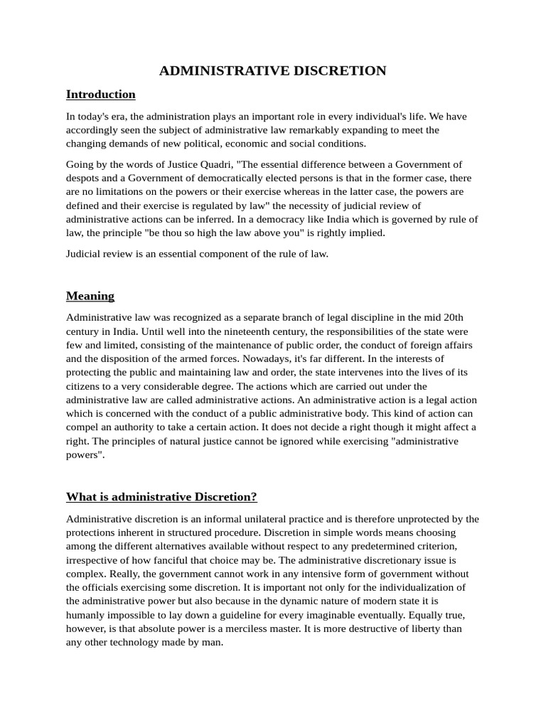 Understanding Administrative Discretion | PDF | Governance | Separation ...