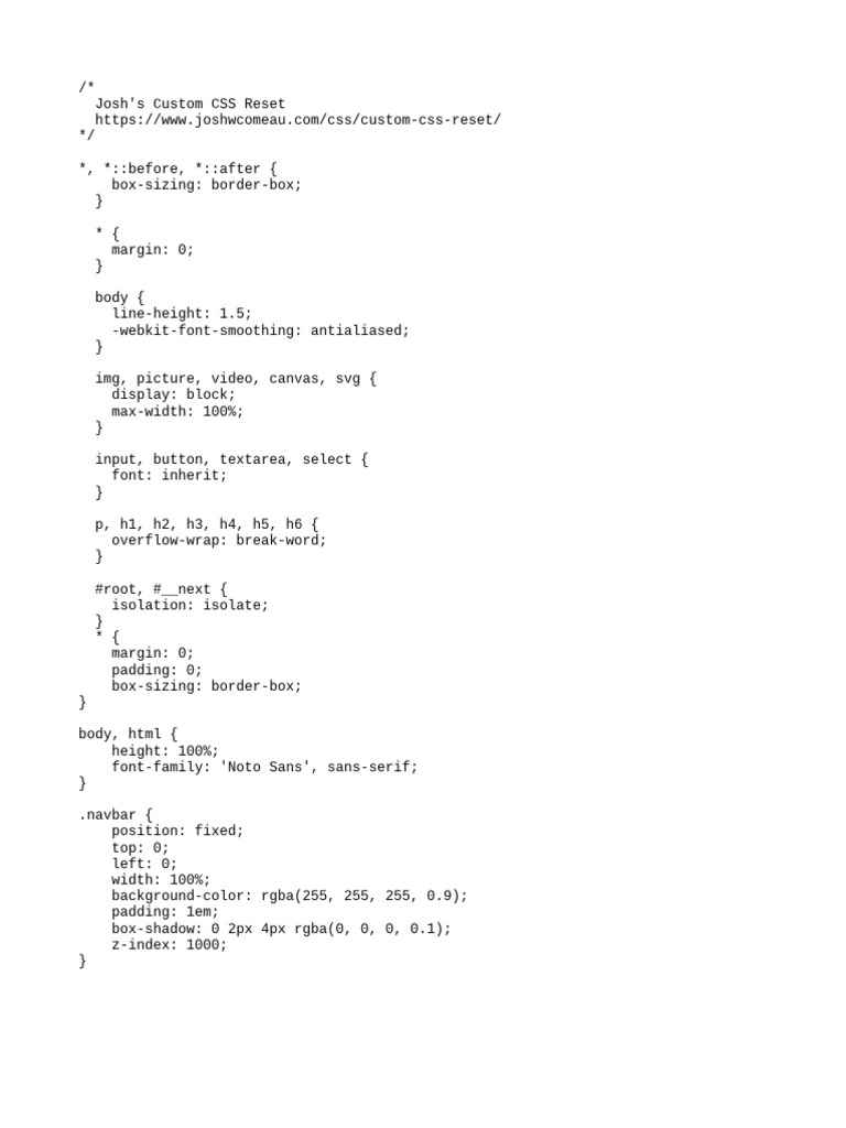 Josh's Custom CSS Reset Guide | PDF