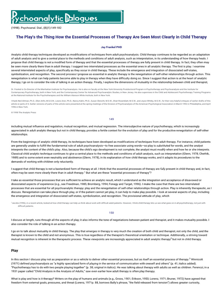 Essential Processes in Child Therapy | PDF | Psychotherapy | Psychoanalysis