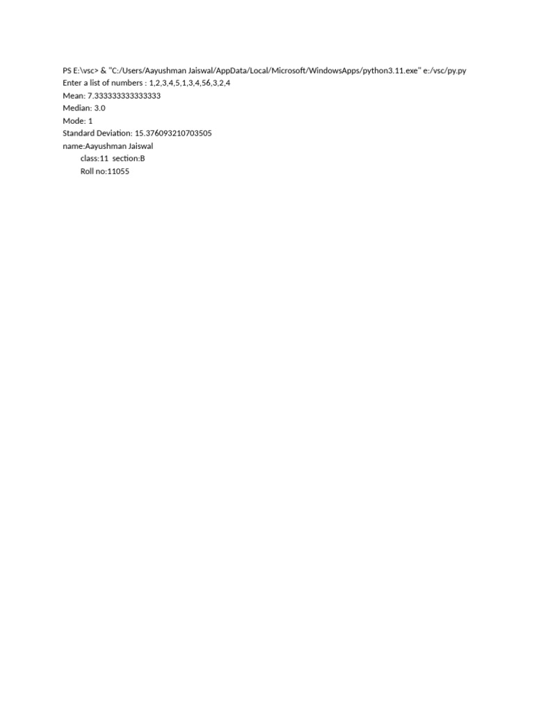 Python Statistics Calculator Output | PDF