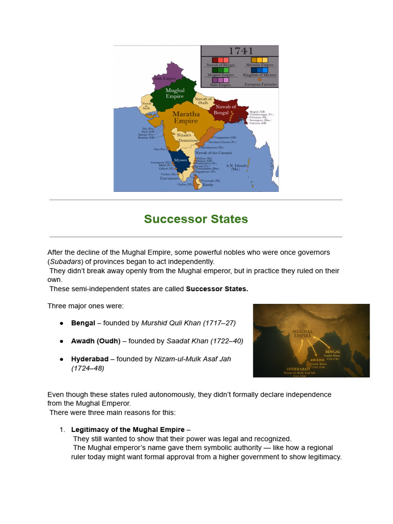 Rise of Successor States Post-Mughal | PDF | Mughal Empire