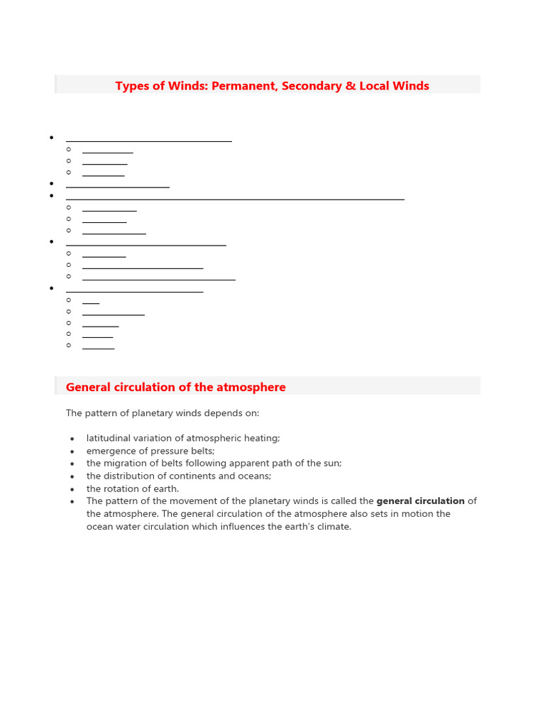Types of Winds: Permanent, Secondary, Local | PDF | Atmospheric ...