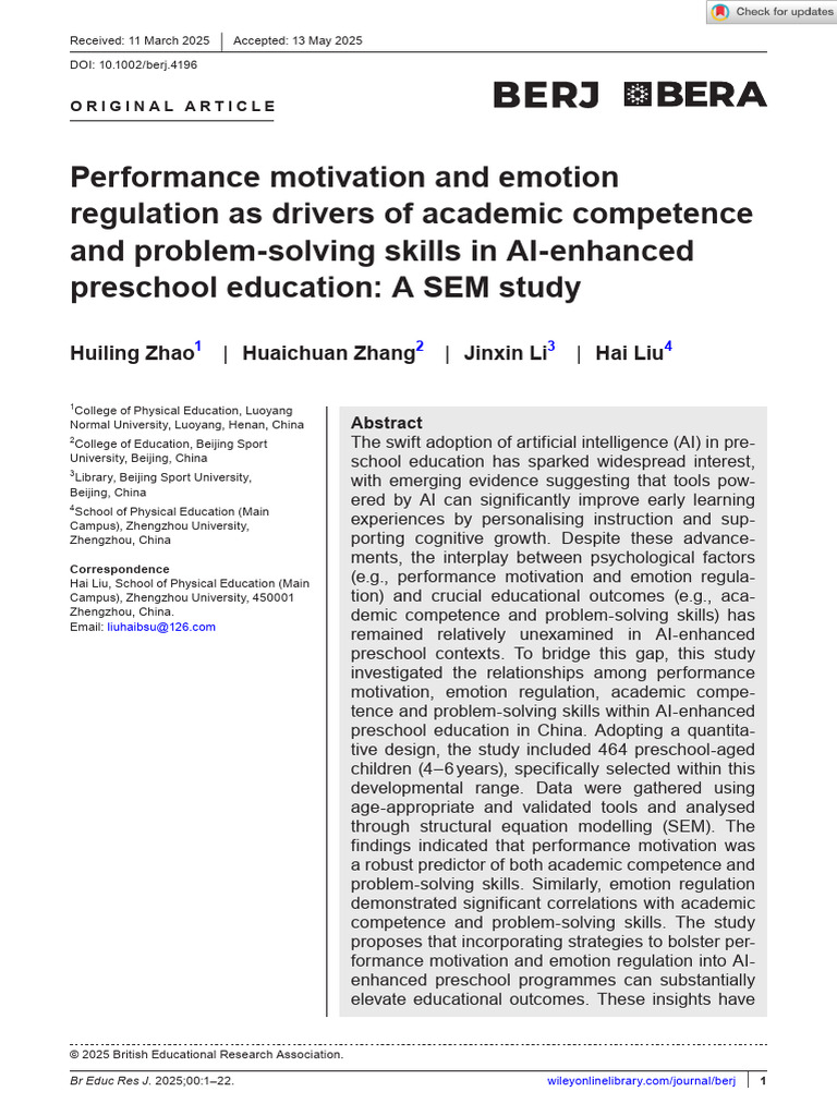 AI in Preschool: Motivation & Skills Study | PDF | Motivational ...