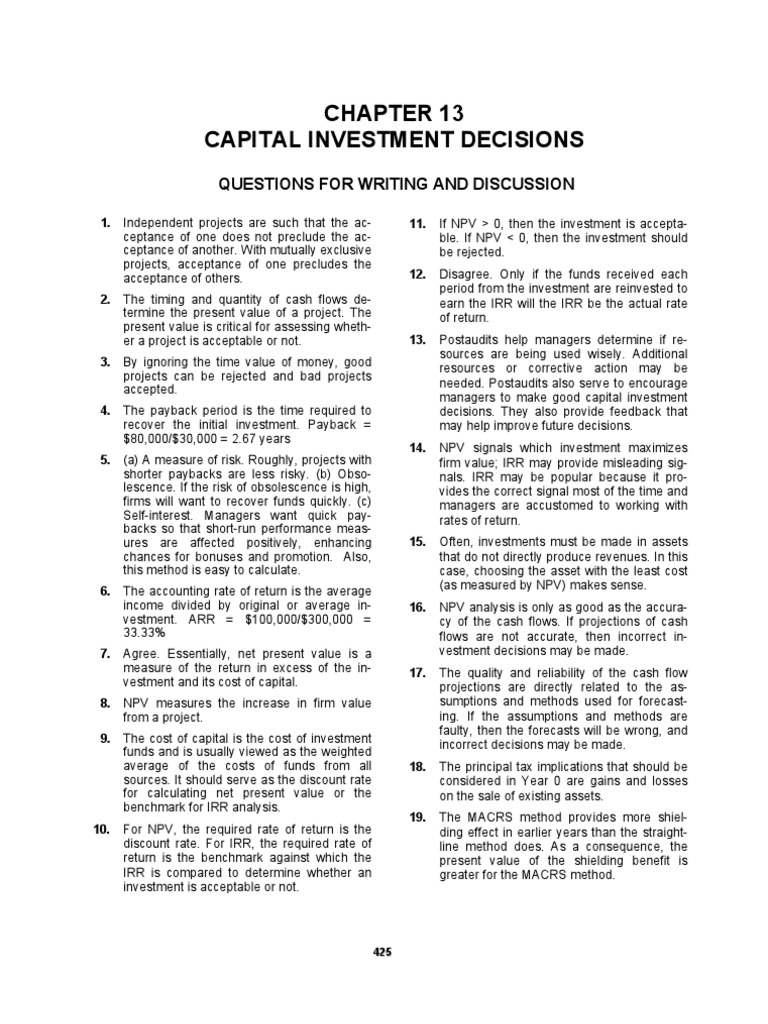Capital Investment Decisions Overview | PDF | Net Present Value ...