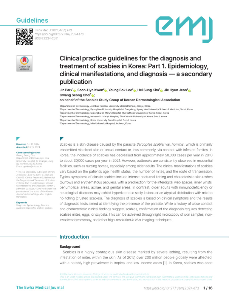 Scabies Diagnosis Guidelines in Korea | PDF | Human Diseases And ...