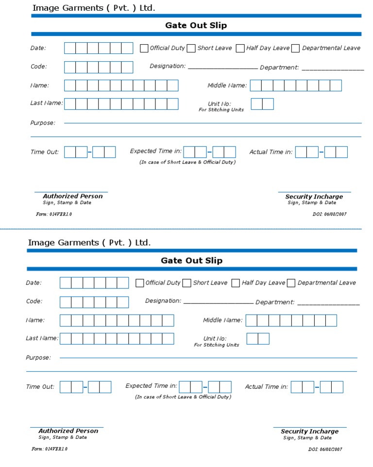 Gate Out Slip | PDF