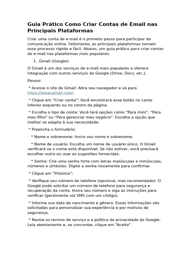 Como Criar Contas de Email Fácil e Rápido | PDF | Gmail | Privacidade ...