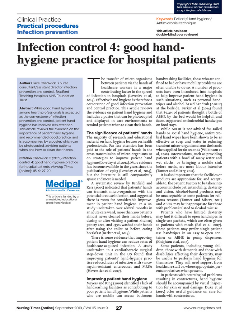 Patient Hand Hygiene in Hospitals | PDF | Hand Washing | Hygiene
