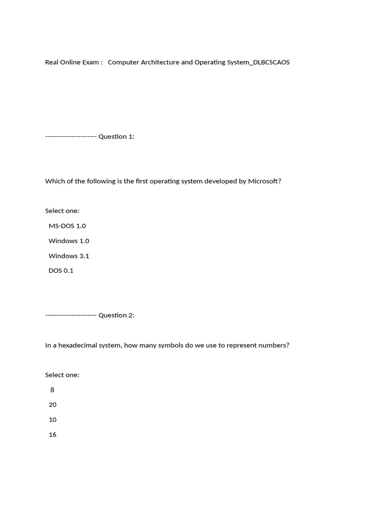 Online Exam: Computer Architecture & OS | PDF | Operating System | Mac Os