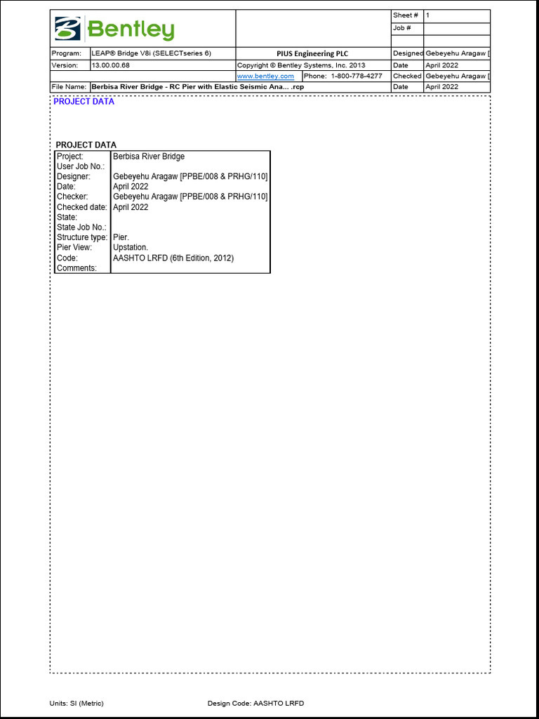 Berbisa River Bridge - RC Pier With Elastic Seismic Analysis & Design ...