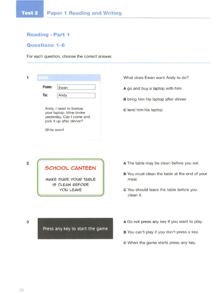 Ready For A2 Key For Schools Test 2 | PDF