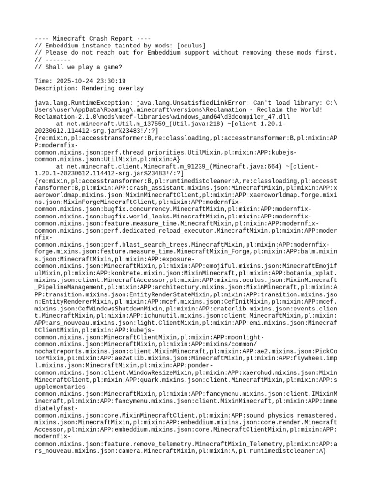 Minecraft Crash Report: Rendering Error | PDF | Computing | Software ...