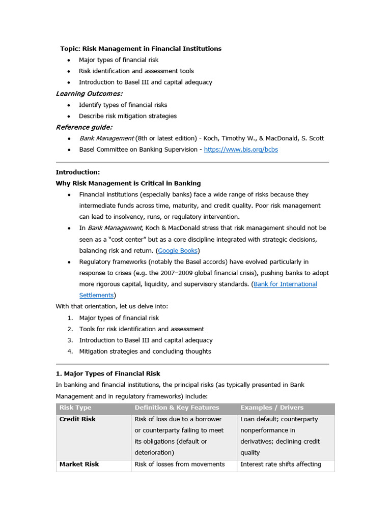 Financial Risk Management in Banking | PDF | Basel Iii | Capital ...