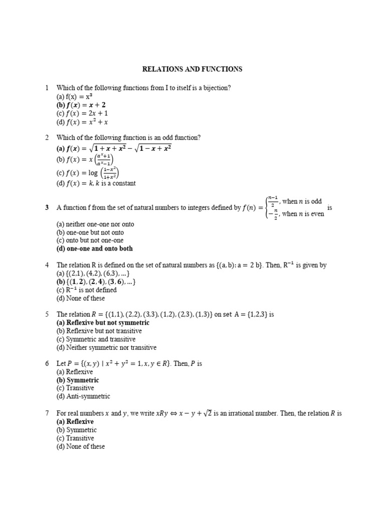 Bijections, Functions, and Relations Quiz | PDF | Function (Mathematics ...